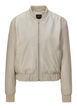 Leder-Blouson Mit Jersey-Bündchen Helltaupe