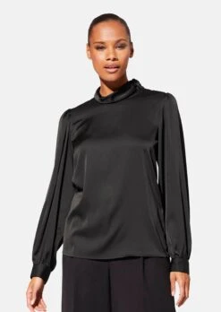 Bluse Mit Stehkragen Und Rüschen-Effekt Schwarz