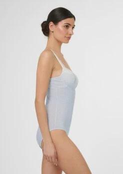 Body Mit Vichy-Karomuster Und Spitze Kristallfarben / Wollweiß -Madeleine Mode 1143a01bdcfa045165f9ee4f5ac8d484