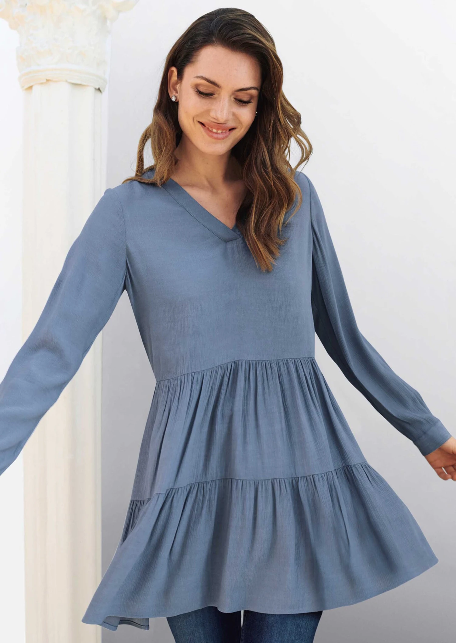 Tunika In A-Form Taubenblau 4 Tunika In A-Form Taubenblau – Bild 2