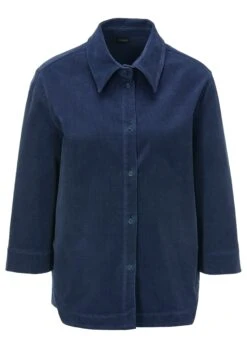 Cord-Hemdjacke Mit 3/4-Ärmeln Nachtblau