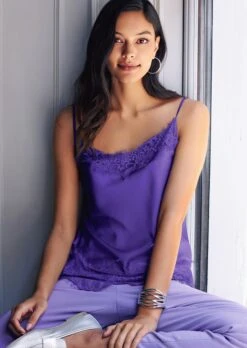 Spaghetti-Top Mit Spitze Lavendel