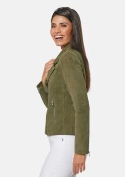 Lederjacke Im Biker-Stil Khaki -Madeleine Mode 17488bad2187a2783d3bd160f851cc81