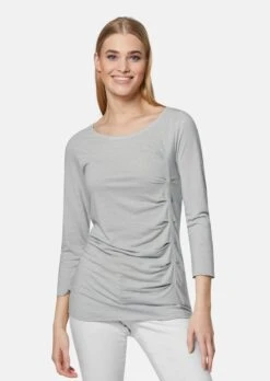 Shirt Mit 3/4-Ärmeln Und U-Boot-Ausschnitt Steingrau / Melange