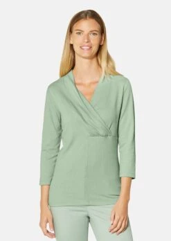 Shirt Mit 3/4-Ärmeln Und Modischer Raffung Hellsalbeigrün