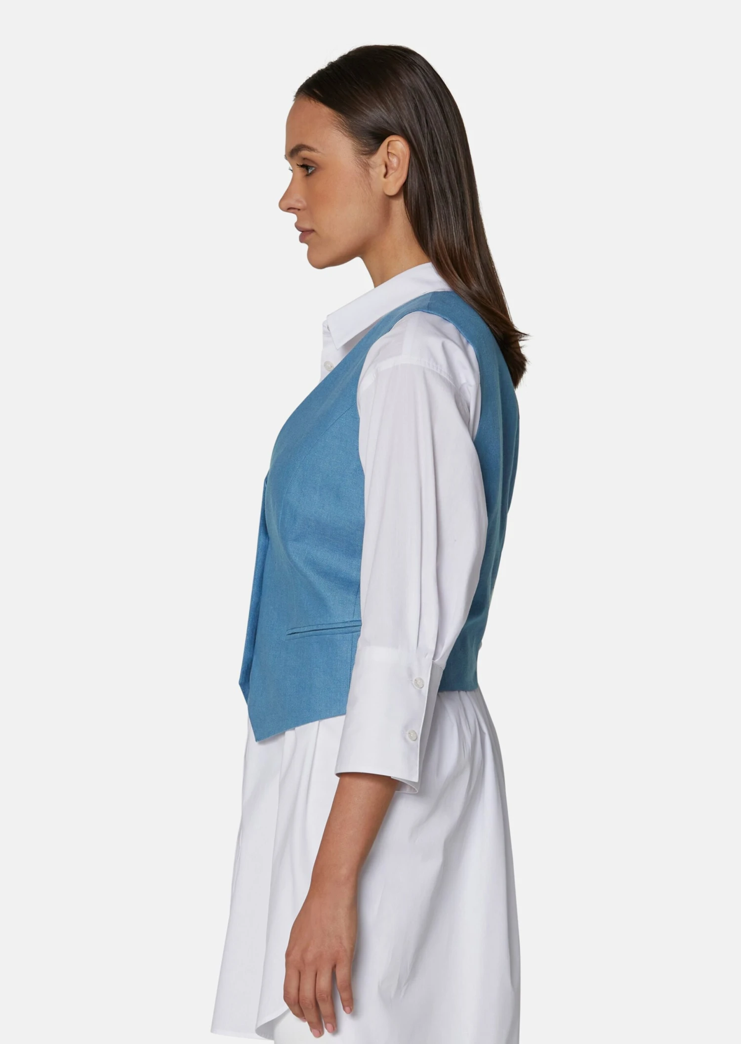 Kurze Leinenweste Hellkobaltblau 6 Kurze Leinenweste Hellkobaltblau – Bild 4