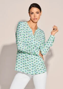 Bluse Grün / Blau / Weiß