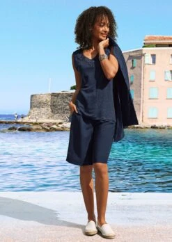 Highwaist-Bermuda Mit Leinen-Anteil Marine -Madeleine Mode 2512c2d3134135e7c3150954e5f5d6a2