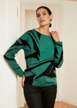 Bedrucktes Sweatshirt Mit Paillettendekoration Lagune / Schwarz -Madeleine Mode 26531f8883442aea1b836b6ff900da76