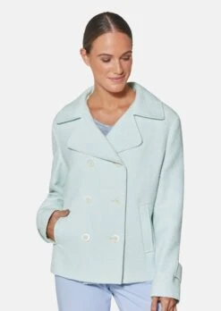 Strukturblazer Mit Tropischem Print Eisblau / Wollweiß