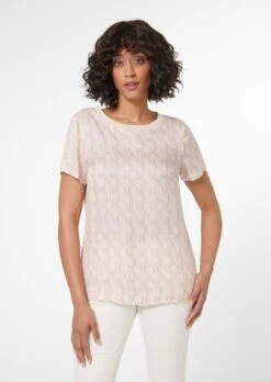 Bedrucktes Kurzarm-Shirt Perlweiß / Helltaupe