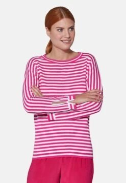 MIT LANGEN ÄRMELN - Strickpullover - Fuchsia Weiß