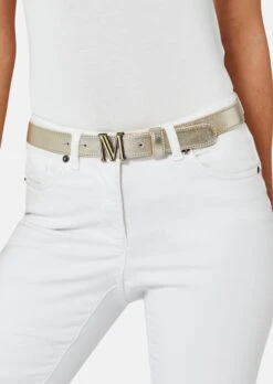 Logo-Gürtel Aus Leder Goldfarben