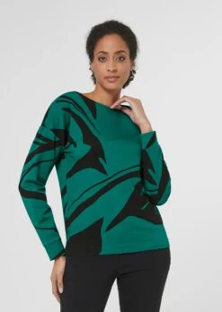 Bedrucktes Sweatshirt Mit Paillettendekoration Lagune / Schwarz