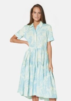 Gemustertes Kleid Himmelblau / Creme