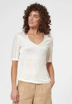 KURZARM MIT SPITZE - Bluse - Wollweiß