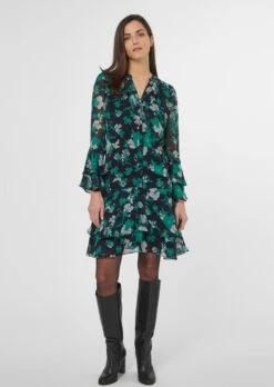 Feminines Rüschenkleid Schwarz / Multicolor