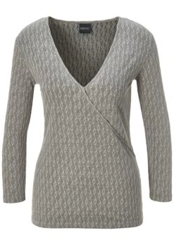 Struktur-Jersey-Shirt In Wickel-Optik Helltaupe / Melange