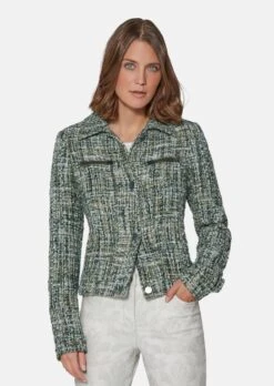 Kurze Tweedjacke Oliv / Multicolor