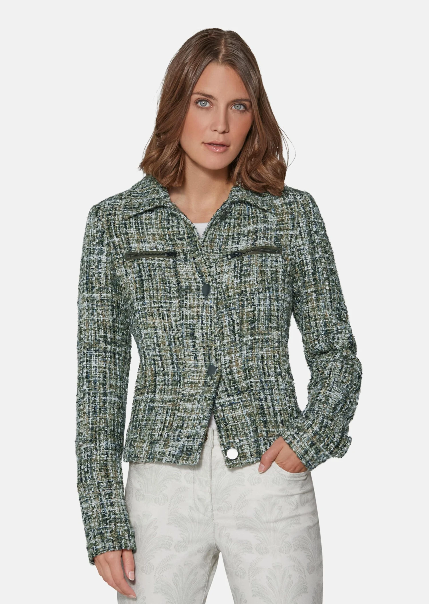 Kurze Tweedjacke Oliv / Multicolor 3 Kurze Tweedjacke Oliv / Multicolor