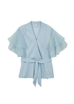 Bluse Im Metallic-Look Mit Transparenten Ärmeln Rauchblau -Madeleine Mode 4534e9774aa005be20cf2d54307ac211