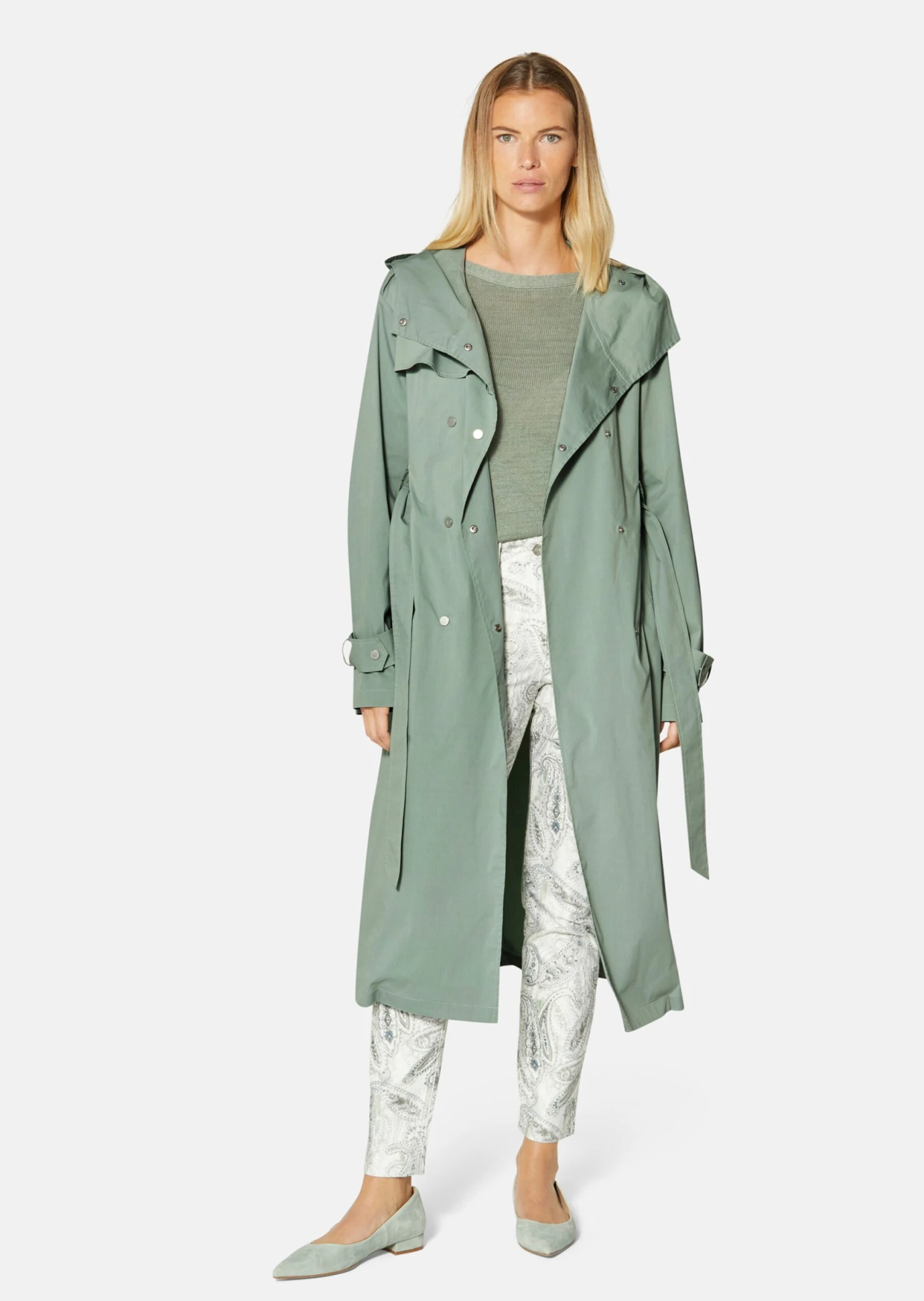 Modische Trench-Variante Mit Kapuze Hellsalbeigrün 4 Modische Trench-Variante Mit Kapuze Hellsalbeigrün – Bild 2