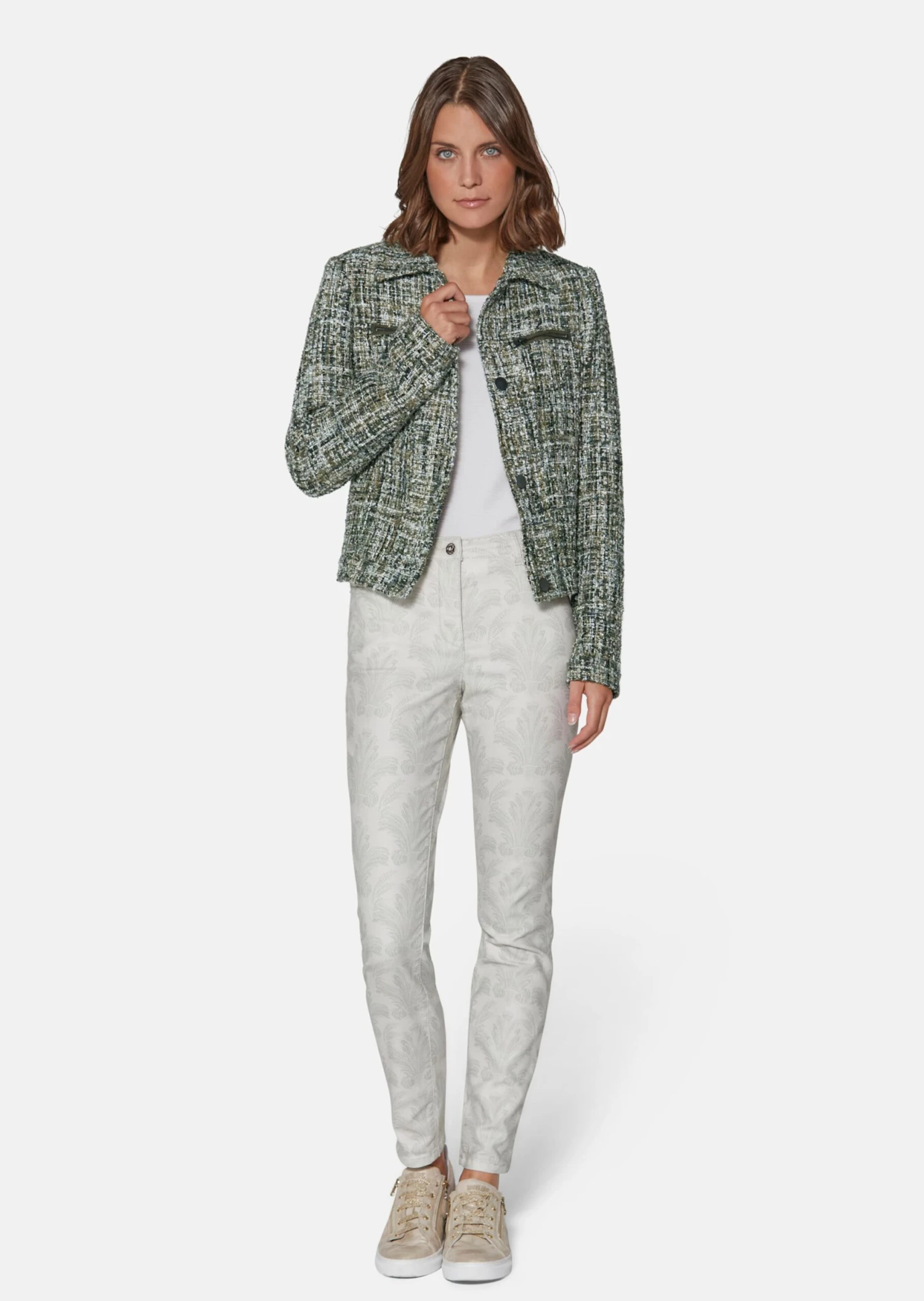 Kurze Tweedjacke Oliv / Multicolor 4 Kurze Tweedjacke Oliv / Multicolor – Bild 2