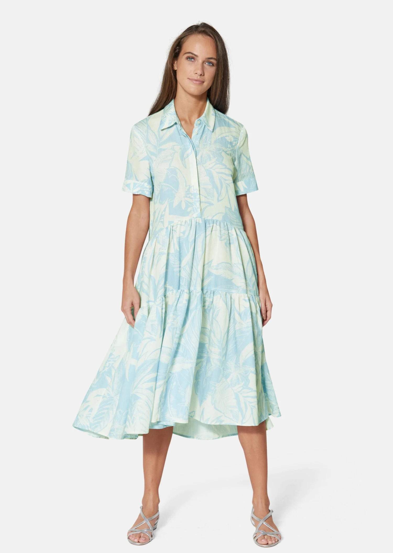 Gemustertes Kleid Himmelblau / Creme 4 Gemustertes Kleid Himmelblau / Creme – Bild 2