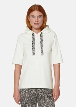 Sweatshirt Mit Kapuze Und Halbarm Wollweiß / Schwarz