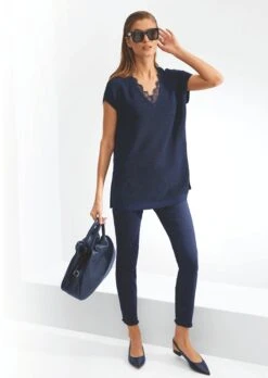 Jeans Mit Feinem Fransensaum Marine