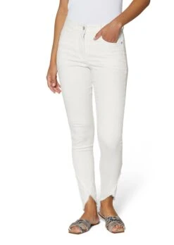 Schlanke Jeans Mit Fransensaum Wollweiß