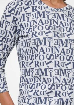 Shirt Mit 3/4-Ärmel Und Letterprint Weiß / Nachtblau -Madeleine Mode 58267aa44e023f88752e8b9717ef21d4