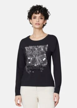 Sweatshirt Mit Dekorativem Flower Print Schwarz