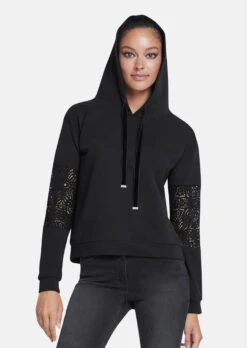 Sweatshirt Mit Spitzenbesatz Schwarz