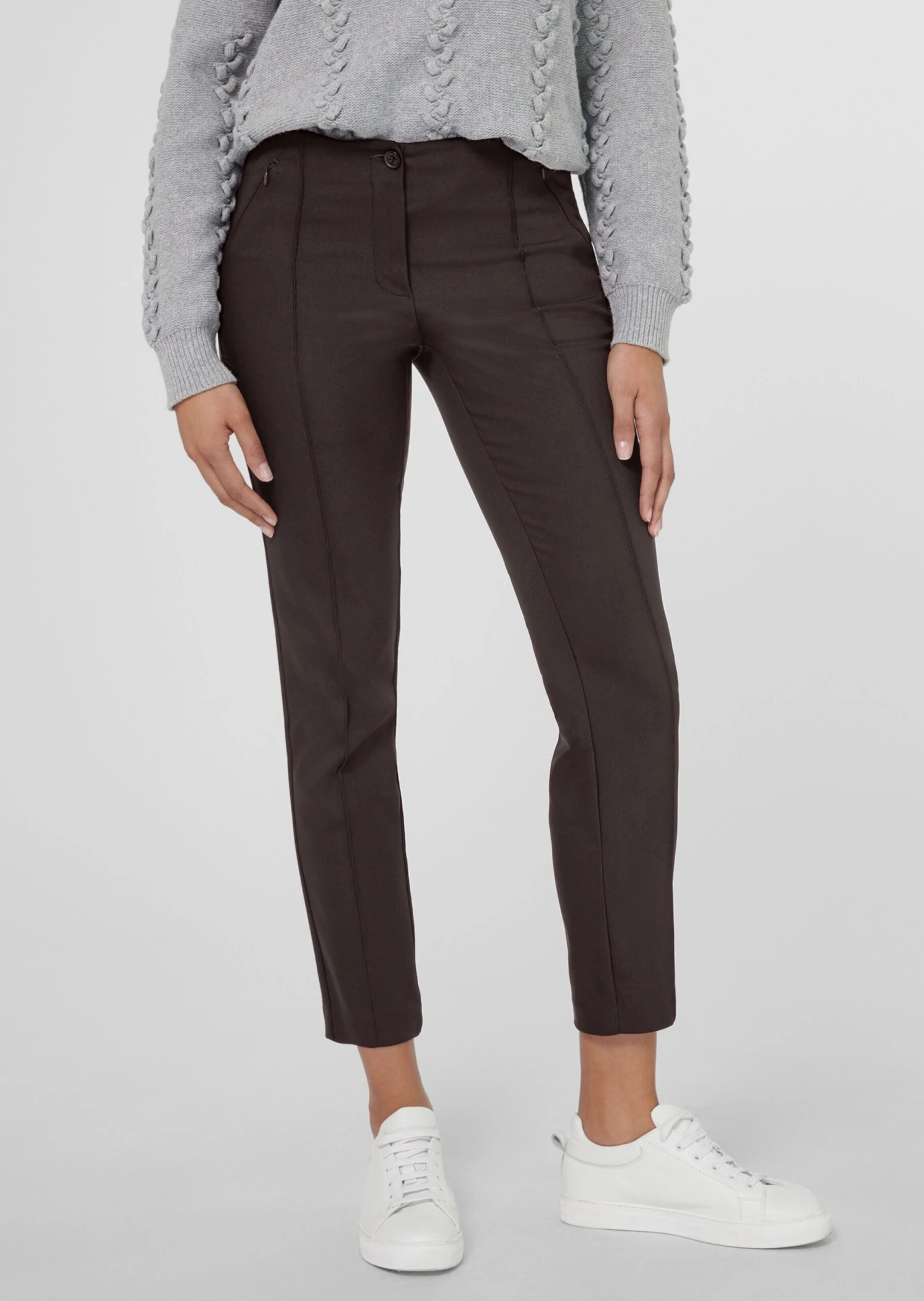 Schlanke Stretch-Hose Mit Biesen Dunkelbraun 3 Schlanke Stretch-Hose Mit Biesen Dunkelbraun