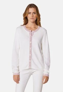 MIT VICHY-KARO-AKZENTEN - Strickjacke - Wollweiß/hellmagnolie