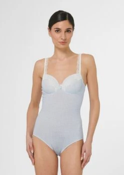 Body Mit Vichy-Karomuster Und Spitze Kristallfarben / Wollweiß