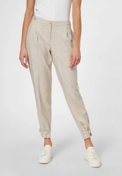 KARO- MIT ZIERRIEGELN - Stoffhose - Helltaupe Wollweiß