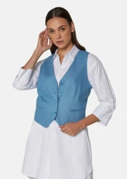 Kurze Leinenweste Hellkobaltblau