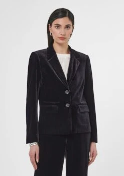 Figurbetonter Samtblazer Schwarz