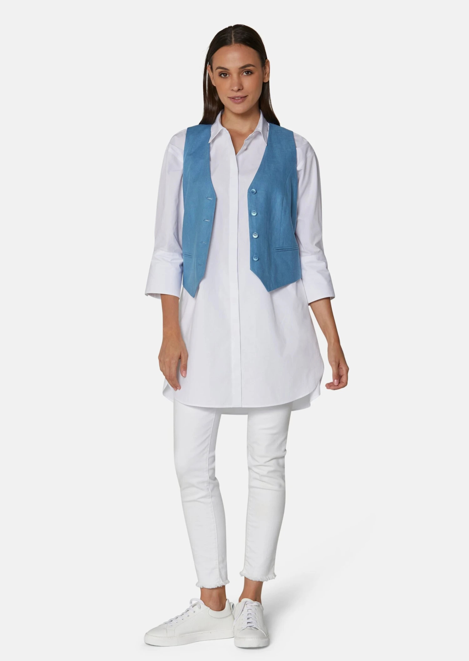 Kurze Leinenweste Hellkobaltblau 4 Kurze Leinenweste Hellkobaltblau – Bild 2