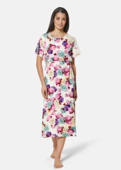 Nachtkleid Mit Spitze Und Blütenprint Wollweiß / Multicolor -Madeleine Mode 68db7c9a681a441947a13e5d397428ee
