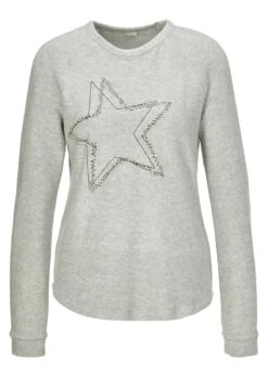 Sweatshirt Mit Stickerei Und Ziersteinchen Grau / Multicolor