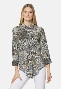 MIT KNOTEN-EFFEKT UND 3/4-ÄRMELN - Hemdbluse - Wollweiß Multicolor