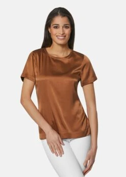 Blusenshirt Aus Satiniertem Seidenjersey Terrakotta