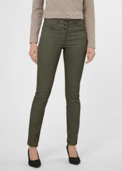 Beschichtete Five-Pocket-Jeans Steingrün