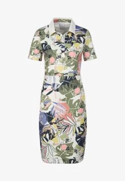 MIT ABSTRAKTEM BLUMENPRINT UND SPITZENKRAGEN - Blusenkleid - Weiß Multicolor -Madeleine Mode 7297df4b5d184e8c84709628be6636e6