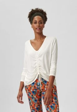 MIT FLEDERMAUSÄRMEL UND RAFF-EFFEKT - Langarmshirt - Creme