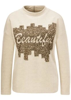 Sweatshirt Mit Pailletten Helltaupe / Melange