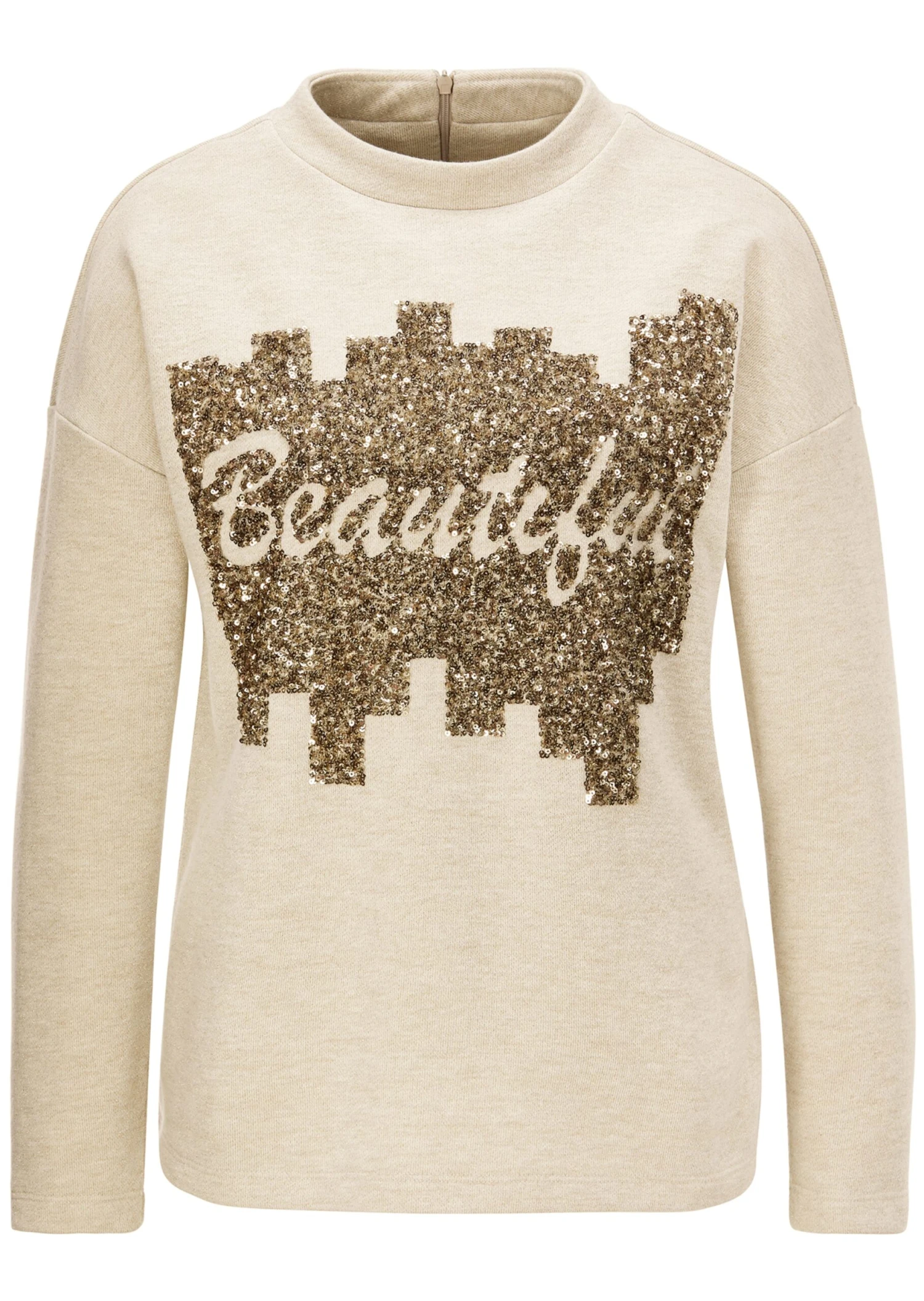 Sweatshirt Mit Pailletten Helltaupe / Melange 3 Sweatshirt Mit Pailletten Helltaupe / Melange